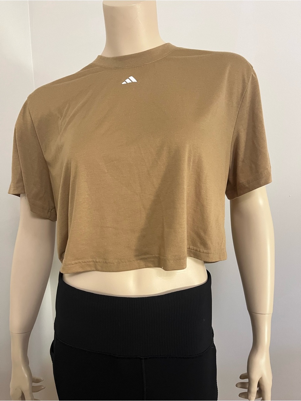 adidas Women's Cropped Tee in Tan with White Logo